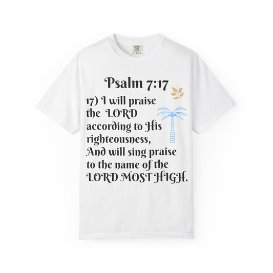 Inspirational Bible Verse T-shirt | Psalm 7:17 Christian Apparel, Faith-Based Gift, Unisex Tee, Spiritual Clothing, Casual Wear